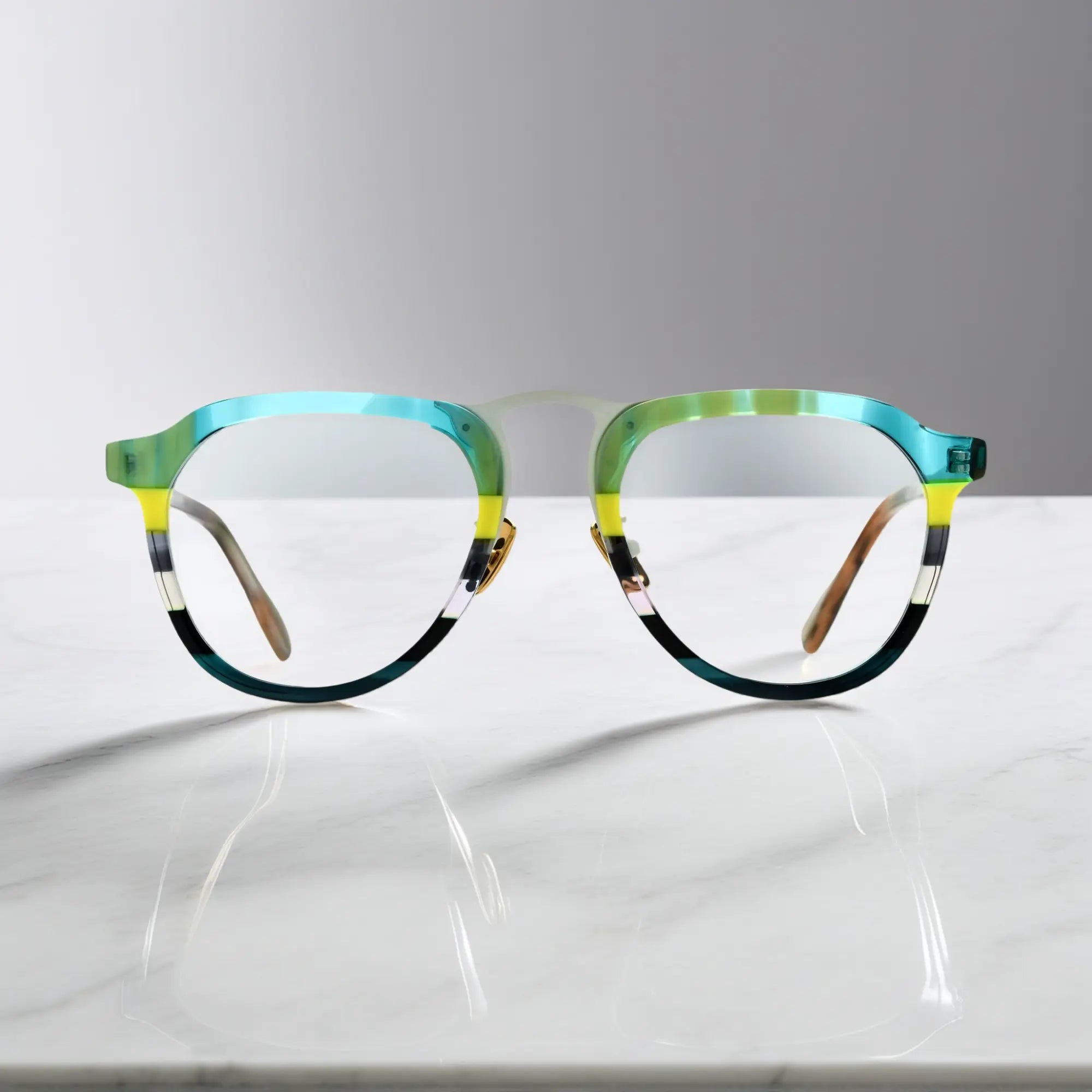 Front view of VoyueLens Mint Cream Tortoise mint yellow tortoise shell aviator glasses